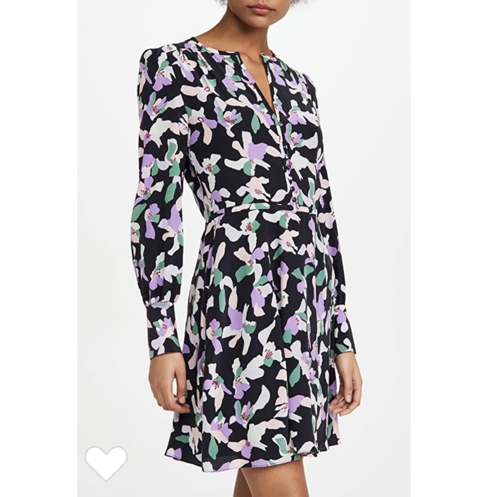 NWT Equipment • Silk Danette Long Sleeve Mini Dress in Purple Floral Print, Sz 4